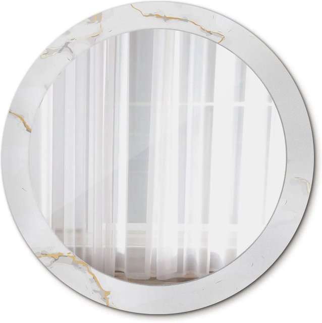 Tulup Rundspiegel mit weißem Marmor Motivdruck, Durchmesser: 80 cm - Bild 1
