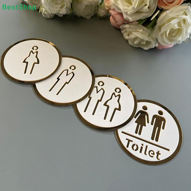 PlumHOME 3D-Toilettenschild aus Acryl in Weiß, selbstklebender Wandaufkleber für moderne Dekoration in Büro, Hotel oder Café - Bild 1