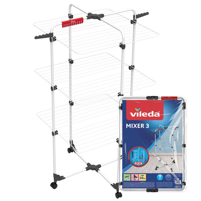 Vileda Mixer 3 Turmwäscheständer aus Metall mit Rollen und Haken, klappbar, H x B x T: 132 x 71 x 30 cm - Bild 1