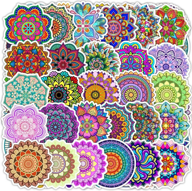 50 Stück runde Mandala-Doodle Aufkleber in Multicolour, wasserfeste Sticker für Notebook, Helm und Dekoration - Bild 1