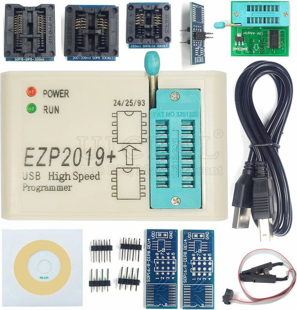 EZP2019 USB-Programmierer High Speed SPI USB 2.0 für 24 25 93 EEPROM und 25 Flash BIOS Chips inklusive SOP-Buchse und Clip Brenner Kit - Bild 1