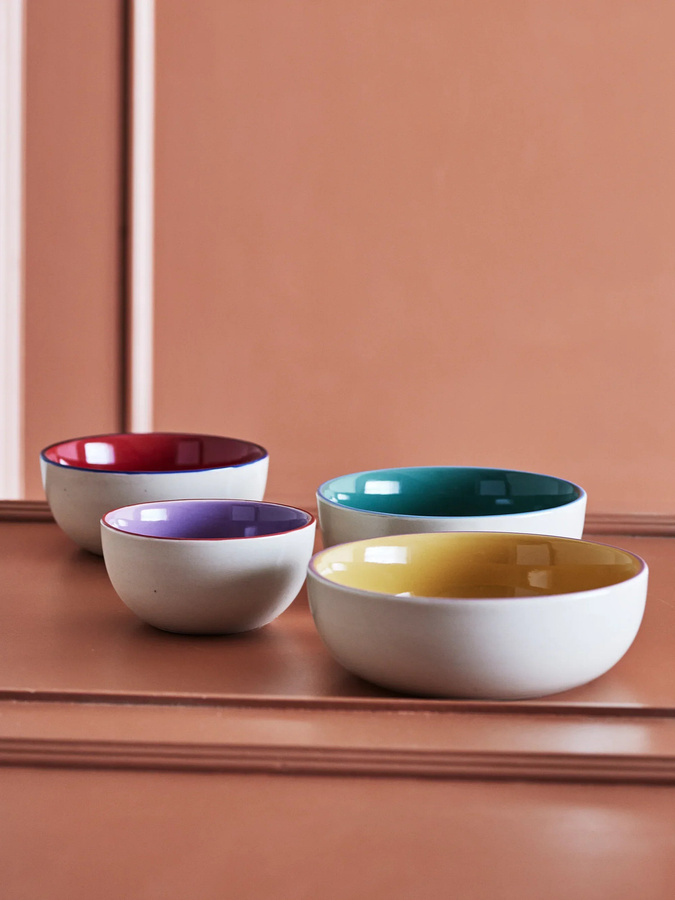 Bloomingville Vista Steingutschalen 4er-Set, mehrfarbig und beige, Cerealschalen für Erwachsene - Bild 1
