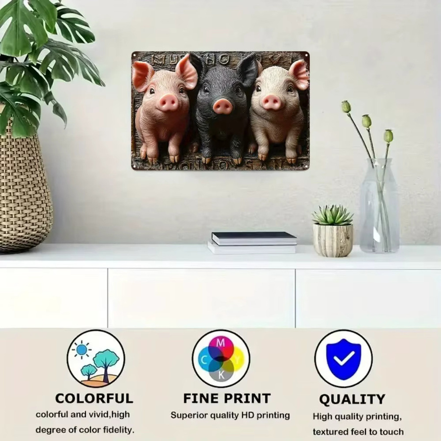 CIFBUY Metall-Wandkunst Drei Kleine Schweinchen im Bauernhaus-Stil, Rustikales Metallschild in Mehrfarben, Breite: 20,32 cm, Höhe: 20,32 cm, Tiefe: 0,3 cm - Bild 5