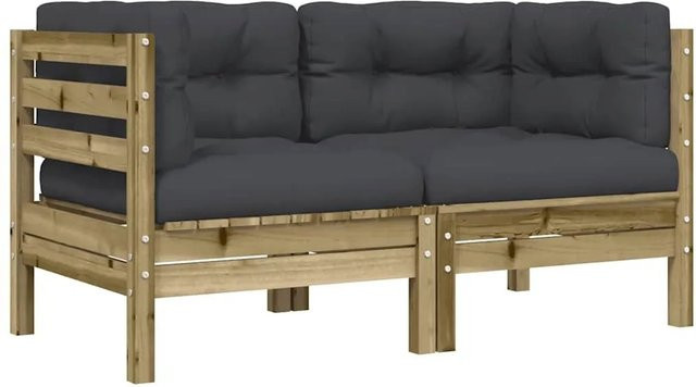 vidaXL Garten-Ecksofa aus imprägniertem Kiefernholz mit 2 Kissen in rustikaler Optik, Farben: Anthrazit, Braun, Grau - Bild 1