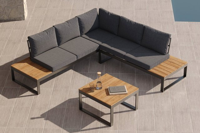 OUTFLEXX Ecklounge in Anthrazit Matt mit Loungetisch und UV-beständigen Polstern aus Aluminium und Polyester - Bild 1