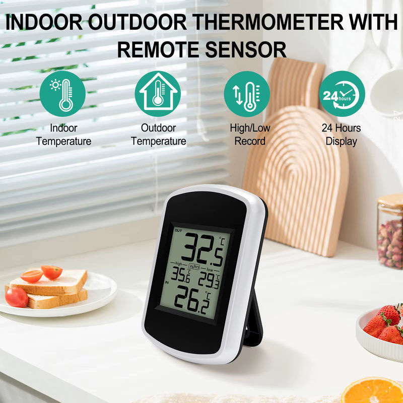 Urageuxy Drahtloses digitales Thermometer in Weiß mit LCD-Bildschirm und Wandhalterung für Zuhause, Büro und Garten, Messbereich -40 ℃ bis 60 ℃ - Bild 2