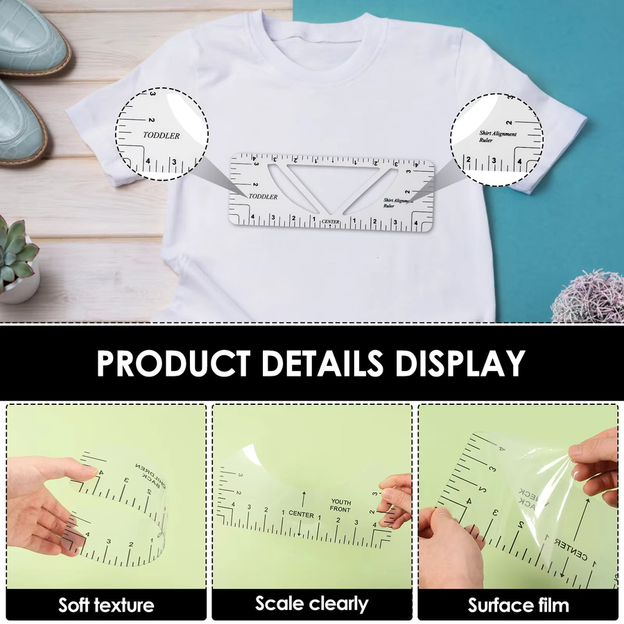 Transparentes T-Shirt-Lineal aus PVC als DIY-Messlineal und Ausrichtungswerkzeug für V-Ausschnitte und Kleidung beim Nähen - Bild 3