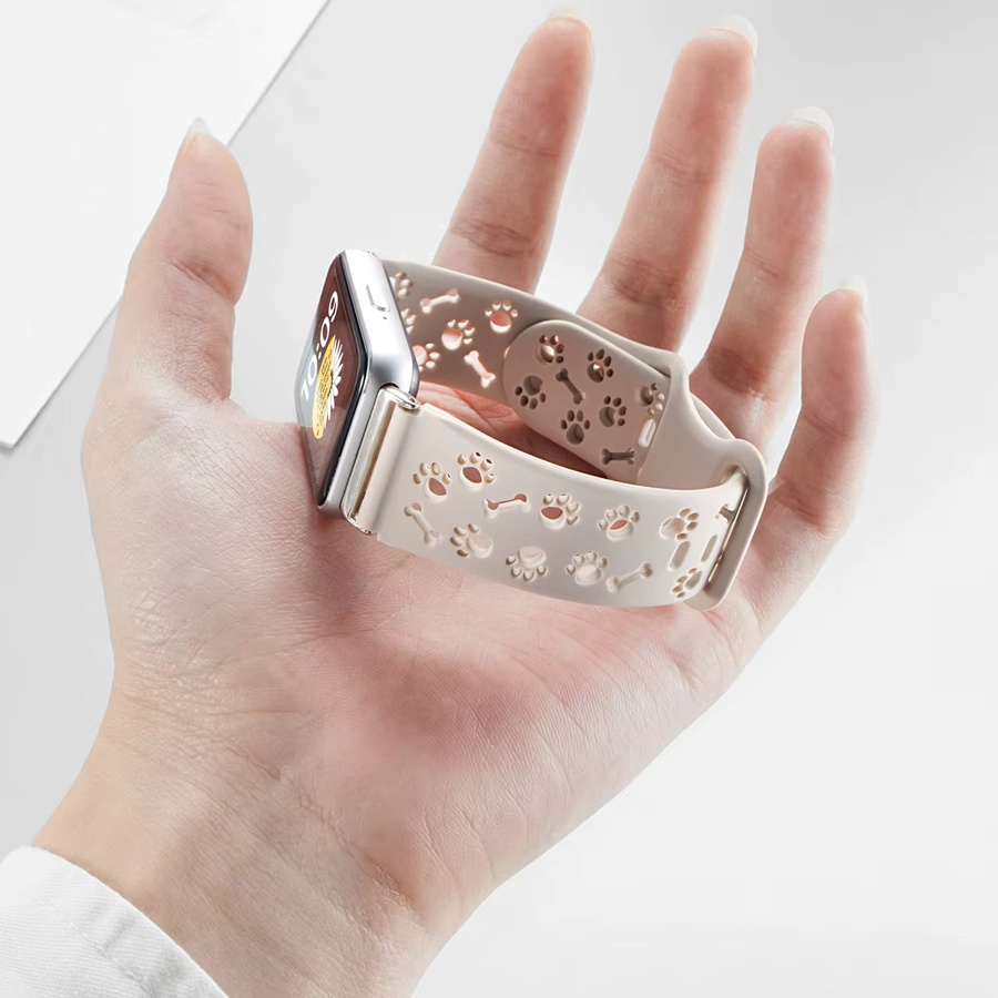 OAKCHARM Uhrenarmband Silikon, Hundepfoten, beige, Damen, Samsung Galaxy Fit 3 - Bild 2