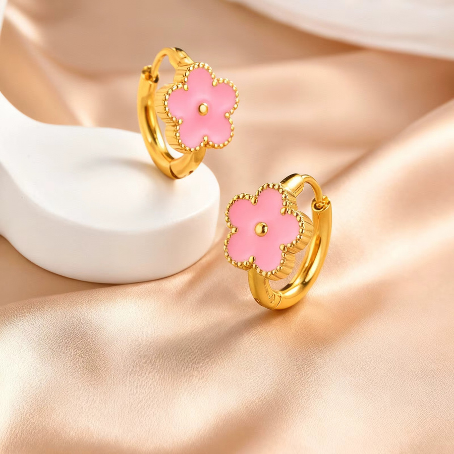 prjewel Creolen, Edelstahl, Gold, Emaille-Blumen, Damen - Bild 4