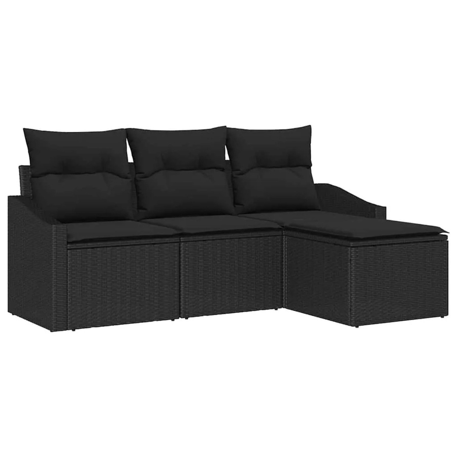 vidaXL 4-tlg. Garten-Sofagarnitur aus Polyrattan mit Kissen in Schwarz - Bild 2