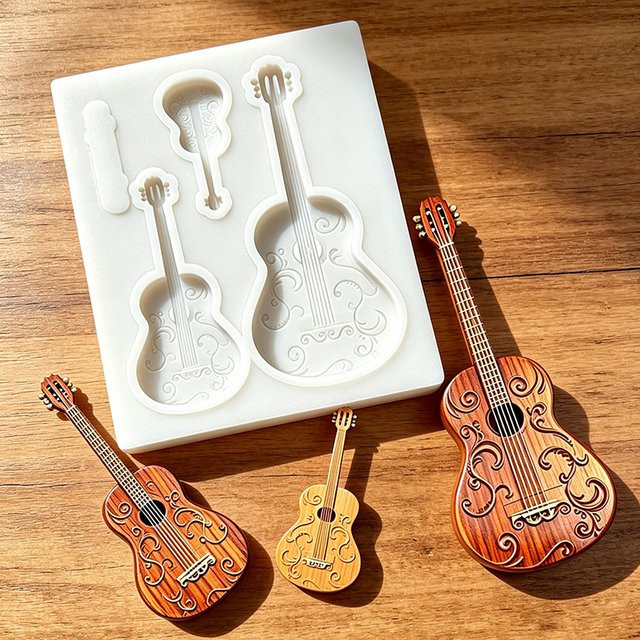 HANDLIFE Silikonform Gitarre für Zuckerguss, Fondant und Cupcakes in Grau und Weiß - Bild 1