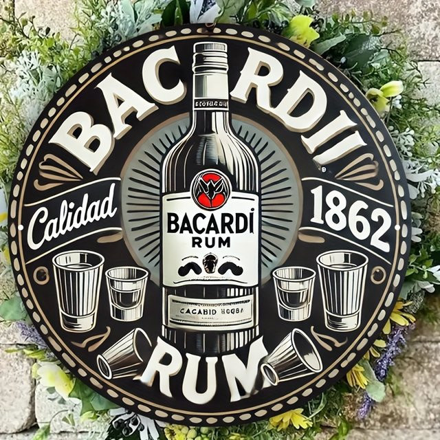 Bacardi Rum Potdemiel Rundes Aluminiumschild im Vintage-Stil, Durchmesser: 47,29 cm, Mehrfarbig - Bild 1