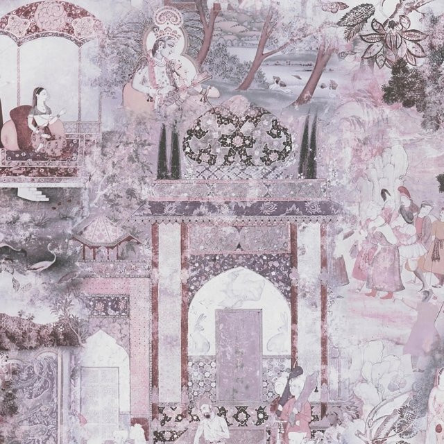e-Delux Asia Tapete Architektur Oriental Abstract Matt in Rosa, Lila, Braun und Weiß, Vlies, Breite: 0,53 m, Länge: 10,05 m - Bild 1