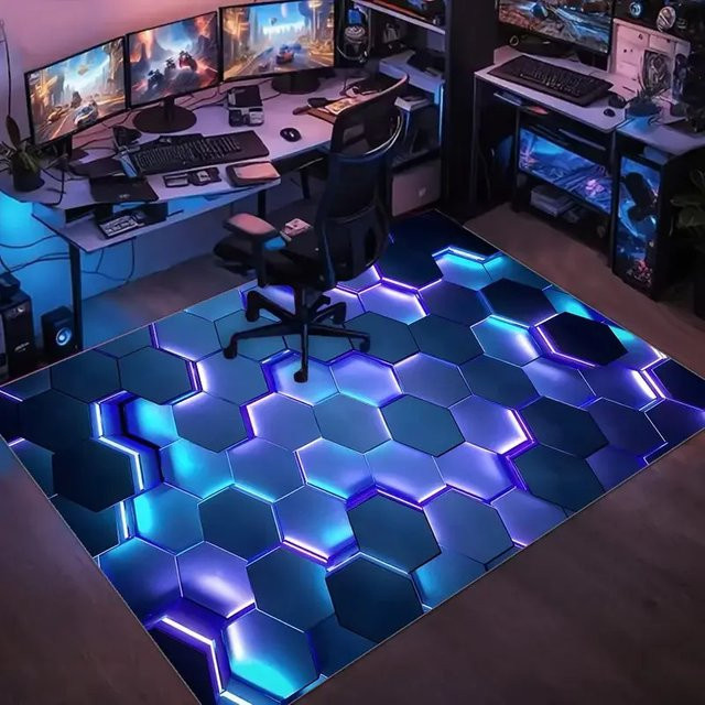 VIKAMA 3D-Sechseck-Gaming-Teppich mit geometrischem Design, rutschfest, modern, B/T: 60 x 40 cm - Bild 1