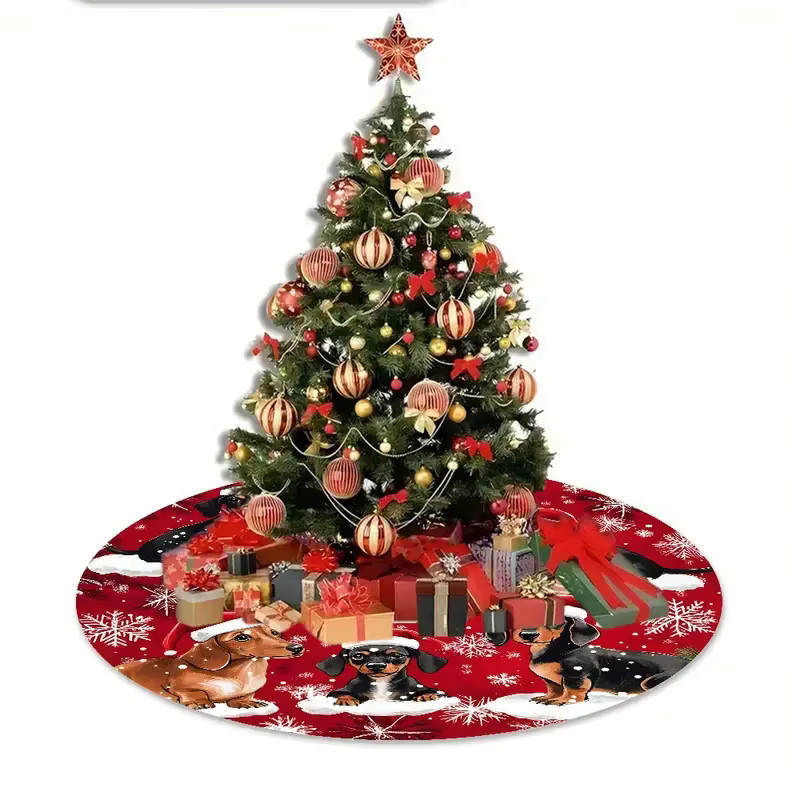 VIKAMA Weihnachtsbaumrock mit Dackel-Design in Rot als festliche Textil-Dekoration - Bild 5