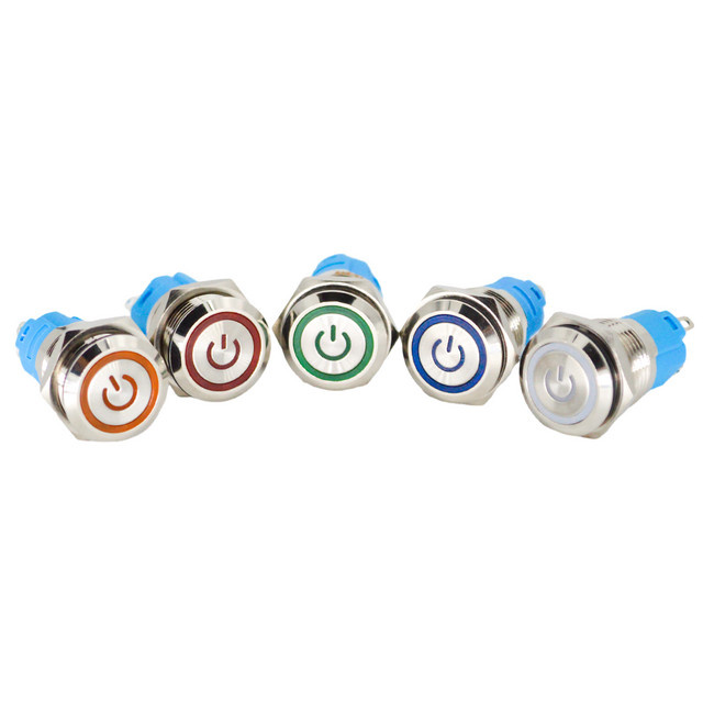 YNIEDER Metall Druckschalter mit LED-Licht wasserdicht Momentary Selbstsichernd für Auto und Motor in Rot, Blau und Grün, 19 mm - Bild 1