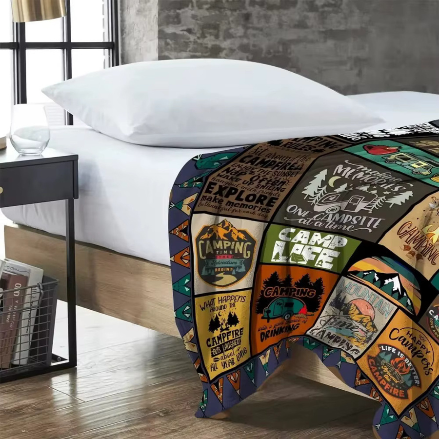 VIKAMA Patchwork Decke im Vintage-Camping-Stil, Mehrfarbig, Grafik-Design - Bild 3