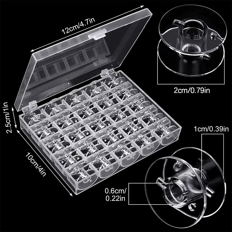 25 Stück transparente Kunststoff-Spulen für Nähmaschinen inklusive Aufbewahrungsbox für dein DIY-Nähzubehör - Bild 2