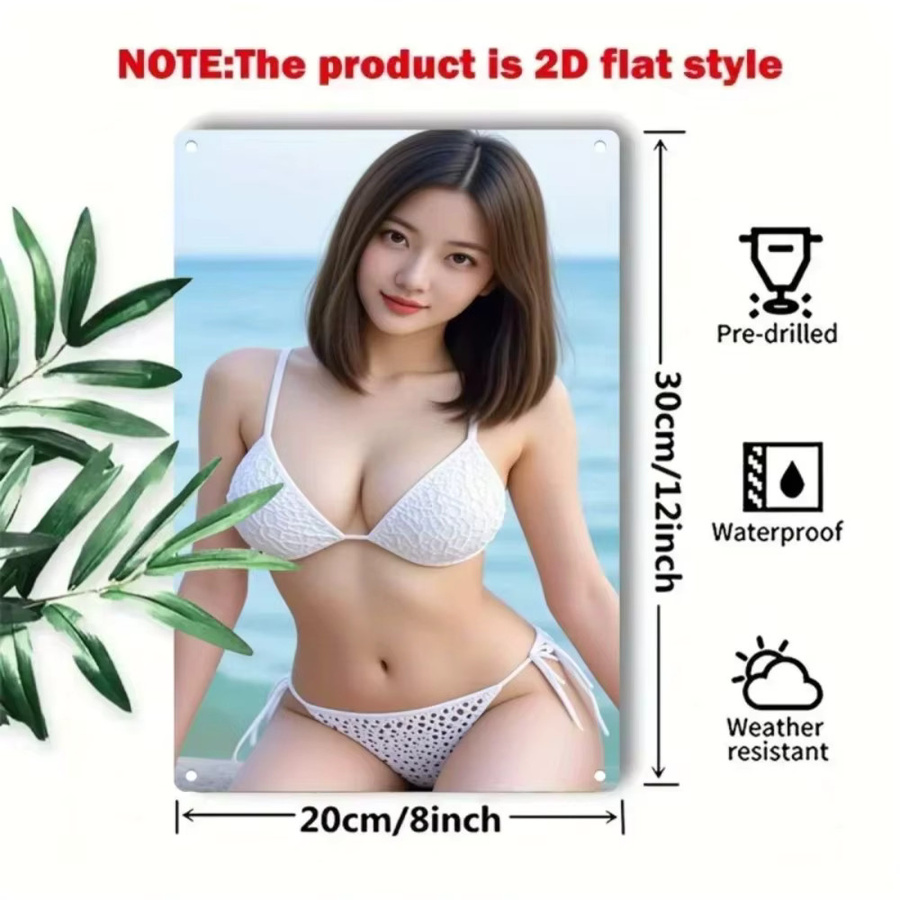 CIFBUY Retro-Metall-Barschild aus Eisen für die Wanddekoration, rustikale 2D-Kunst im Bikini-Stil, mehrfarbig, rechteckig - Bild 3