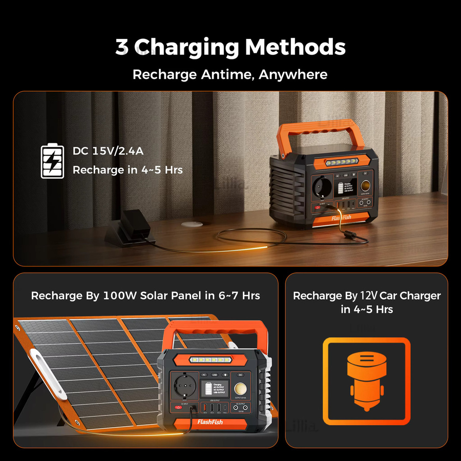 Flashfish P66A Tragbare Powerstation mit 144,3Wh Lithium-Ionen-Akku, 200W AC Spitzenleistung 300W, Solargenerator mit QC3.0 Typ-C und LED-Handlampe für Outdoor, RV und Reise - Bild 4