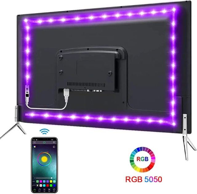 Szaoju RGB LED Streifen mit Bluetooth und USB-Anschluss, SMD5050 Multicolour Hintergrundbeleuchtung für TV und Desktop, selbstklebend - Bild 1