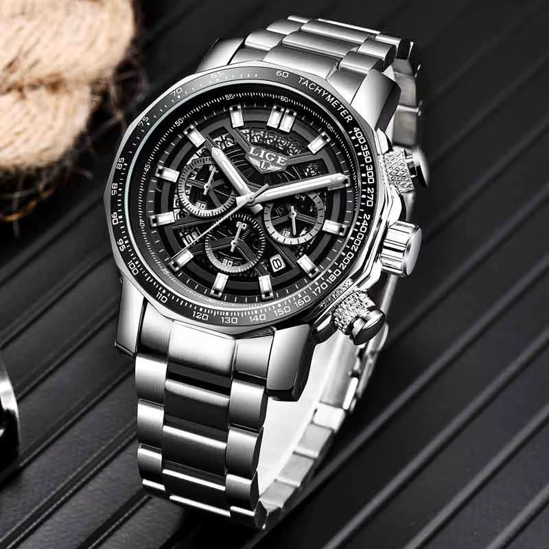 LIGE Chronograph, Edelstahl, Quarz, Herren, Schwarz, Silber - Bild 3
