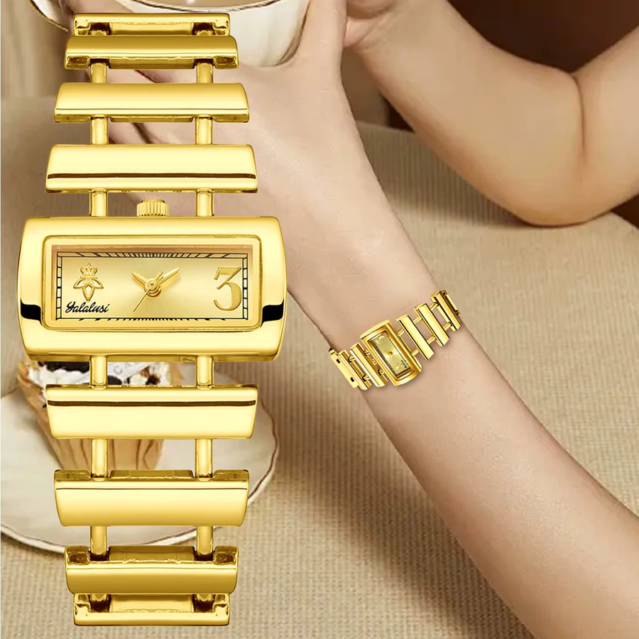 Yalalusi Armbanduhr, Quarz, Edelstahl, Gold, Rechteckig, Damen - Bild 2