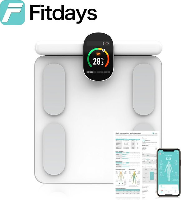 Fitdays Home Intelligente Bioimpedanzwaage mit 8 Elektroden zur Messung der Körperzusammensetzung, Farbe: Weiß - Bild 1