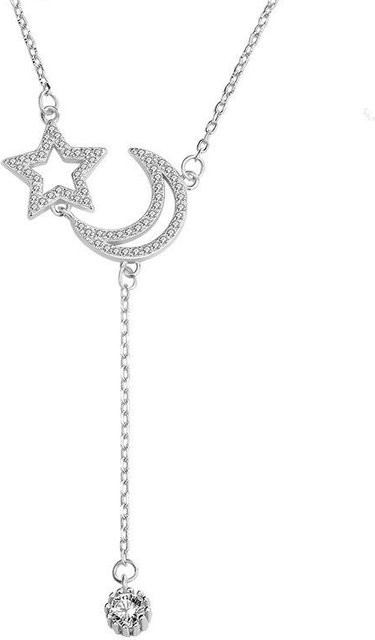 Halskette 925 Silber, Stern Mond, Zirkonia, Damen - Bild 1