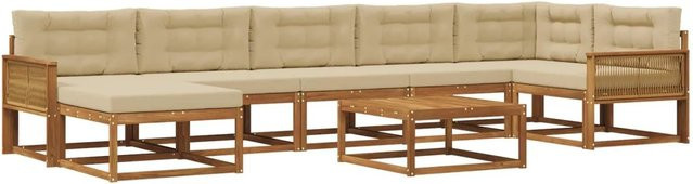vidaXL Outdoor-Sofagarnitur L-Form aus Akazienholz mit 8 Kissen in Natur und Beige - Bild 1