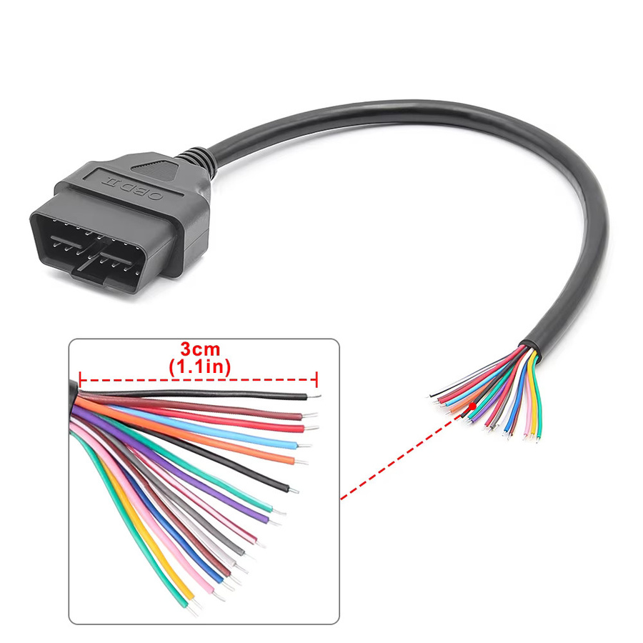 JFIND OBD2 Auto-Verlängerungskabel 16-Pin DIY Kfz-Diagnosekabel Schwarz Länge: 30 cm - Bild 2