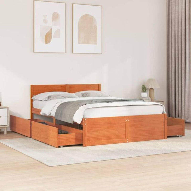 Massivholzbett aus Kiefernholz von vidaxl in Braun im Landhausstil, B/T: 140 x 190 cm - Bild 1