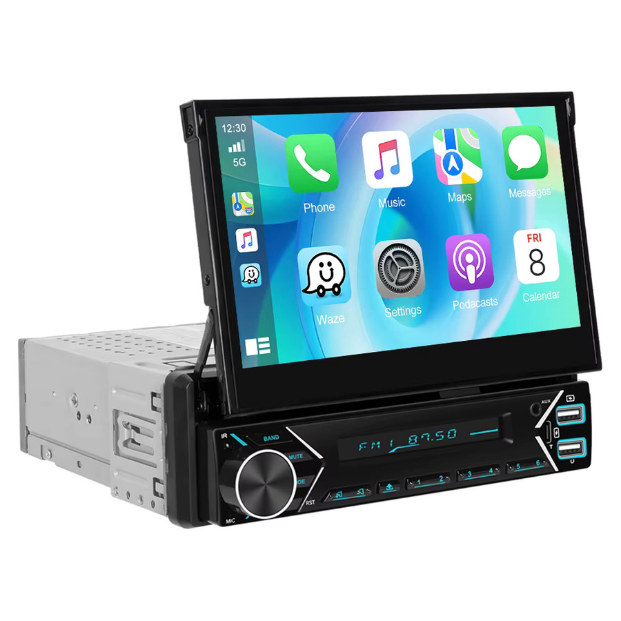 Podofo 1DIN Elektrisch Einziehbares Autoradio mit kabellosem CarPlay, Android Auto und Mirror Link, DAB+, FM, USB Typ-C, Schwarz - Bild 5