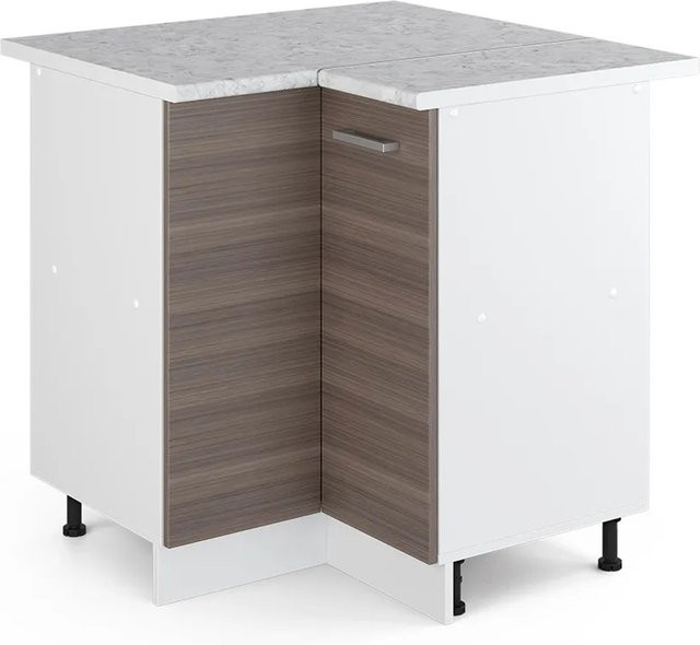 Vicco R-Line Eckunterschrank für die Küche in Grau/Weiß mit Marmor-Optik, B/T/H: 75,6 x 60,0 x 81,6 cm - Bild 1