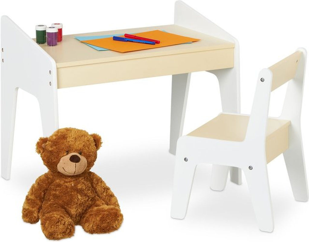 Relaxdays Kindersitzgruppe Tisch und Stuhl Set in Beige-Weiß - Bild 1
