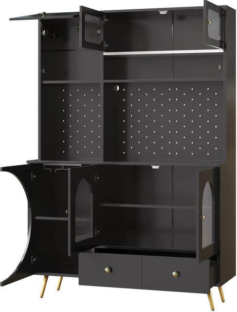 okwish Hochschrank mit LED-Beleuchtung für Küche und Wohnzimmer, Schwarz Matt, B/T/H: 120 x 40 x 176 cm - Bild 1