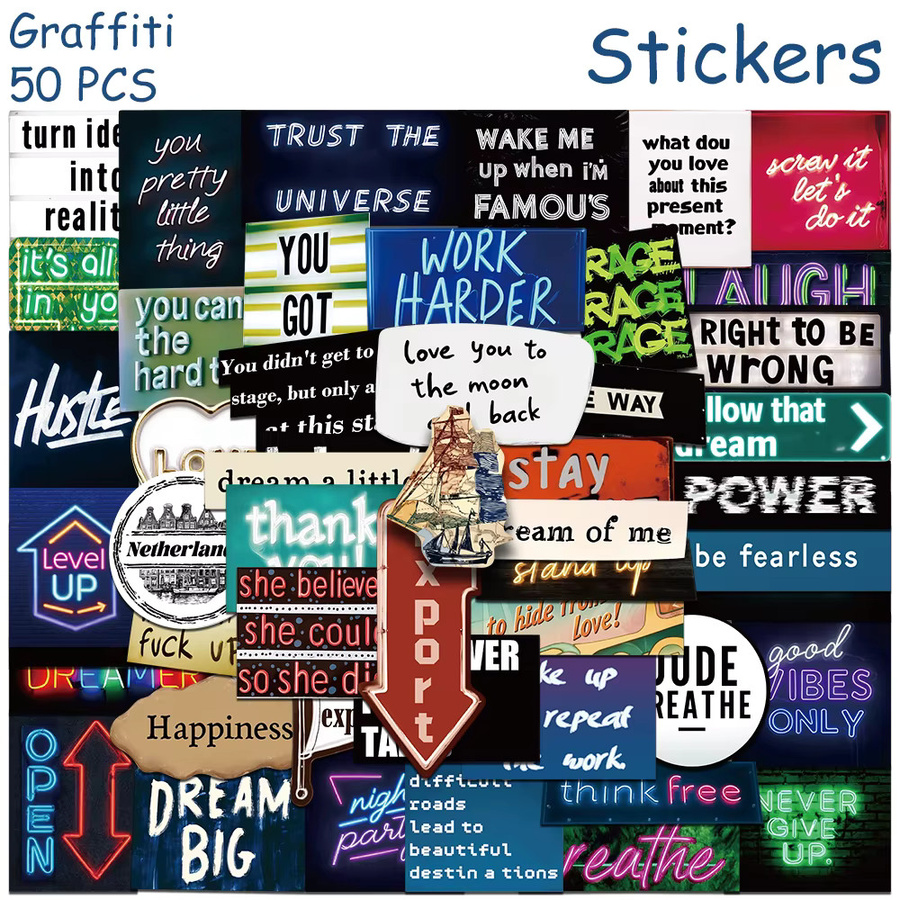 50 Stück Neon-Graffiti-Aufkleber in Multicolour für Laptop, Skateboard und DIY-Projekte - Bild 2