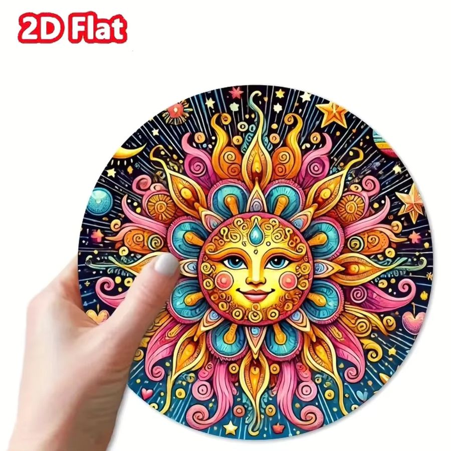 HELLOYOUNG Vintage Metallwandkunst Sonne, runde Metallplatte in Multicolor, Durchmesser: 20 cm - Bild 2