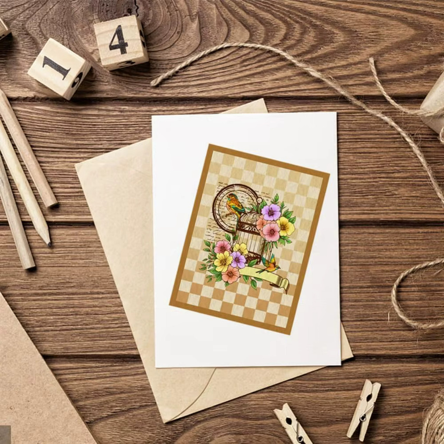 Transparenter Retro-Stempel mit Blumen- und Vogelmotiv für die Kartenherstellung - Bild 2
