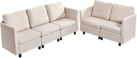 VEVOR Ecksofa als Schlafsofa mit verstecktem Stauraum, modulares 5-Sitzer Eckcouch mit Massivholzrahmen und Baumwoll-Leinen-Stoff, Beige - Bild 1