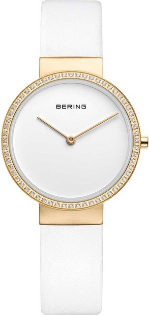 Bering Damenuhr Classic, Quarz, Edelstahl, 31 mm, Leder, Weiß, 5 ATM - Bild 1