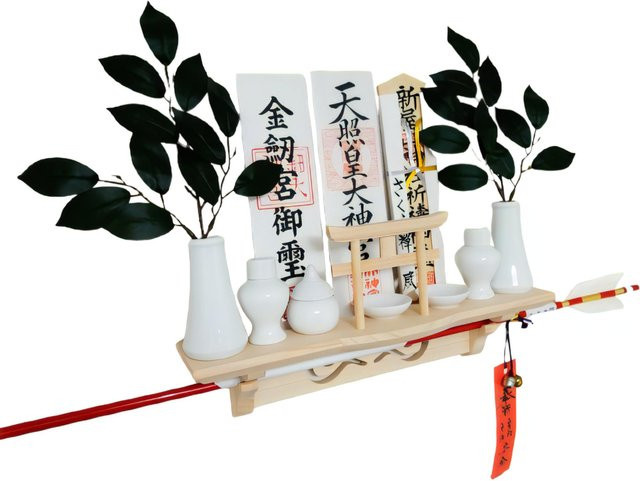 Sakura Zen Modernes Shinto-Altar-Regal Shoun mit Torii-Tor aus Weißkiefer in Weiß zur Wandmontage - Bild 1