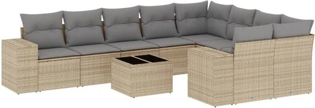 vidaXL 10-tlg. Garten-Sofagarnitur aus Polyrattan mit Kissen in Beige und Grau - Bild 1