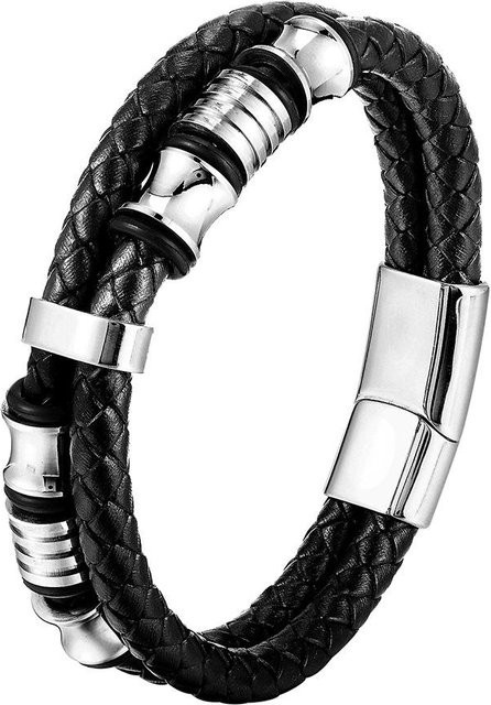 Fashion Maker 2 Armband, geflochtenes Seil, Edelstahl, Leder, Magnetverschluss, 19cm, Herren - Bild 1