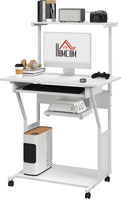 HOMCOM Computertisch mit Rollen und Tastaturablage in Weiß, H x B x T: 130 x 80 x 50 cm - Bild 1