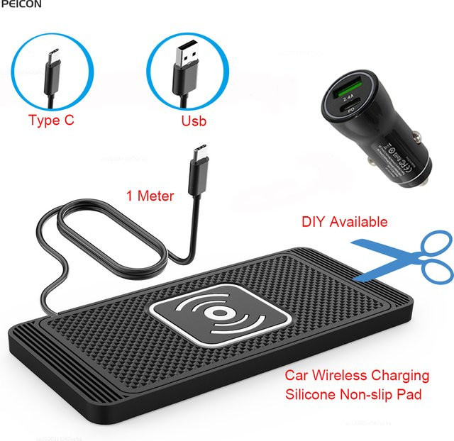 raugee Wireless Auto-Ladegerät mit Silikon Non-Slip Pad für iPhone und Samsung, Schwarz, USB-C - Bild 1