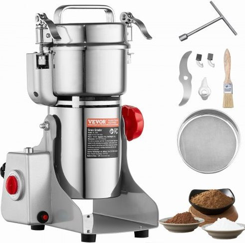 VEVOR Elektrische Getreidemühle 1500W aus Edelstahl in Silber, Kommerzieller Gewürzmühle für Getreide, Gewürze, Kaffee und Mais, 300g Kapazität - Bild 1