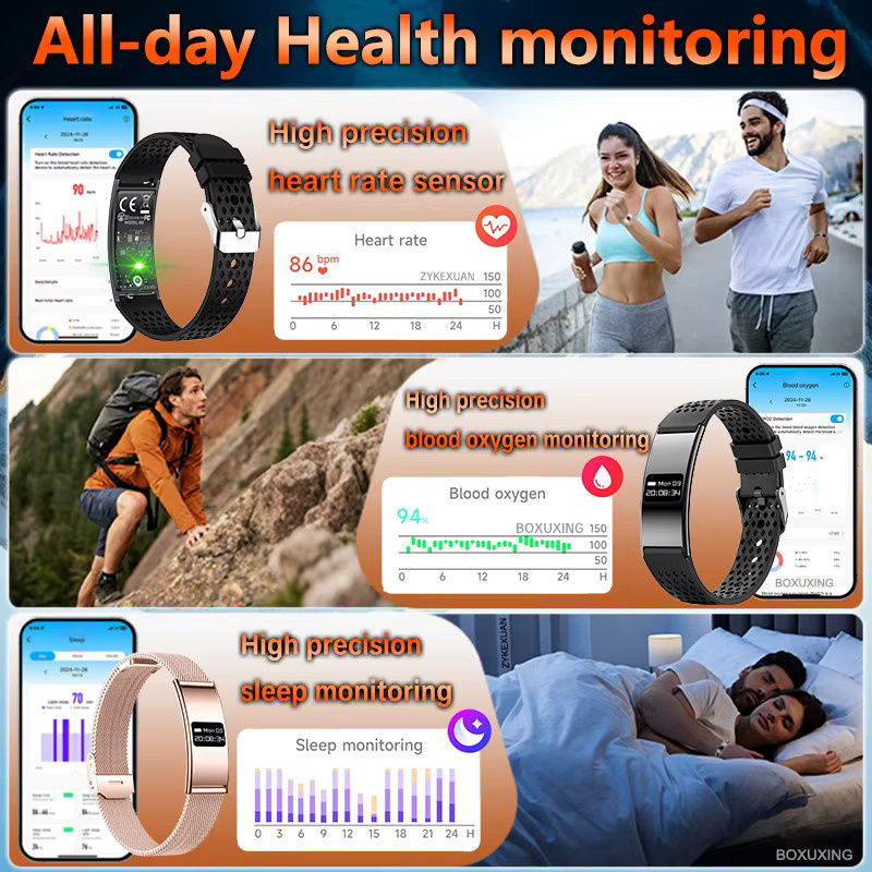 BOXUXING Fitness Tracker Smartband für Herren in Schwarz mit GPS, Herzfrequenzmessung, Schlafüberwachung und 10ATM Wasserdichtigkeit, kompatibel mit iOS und Android - Bild 5