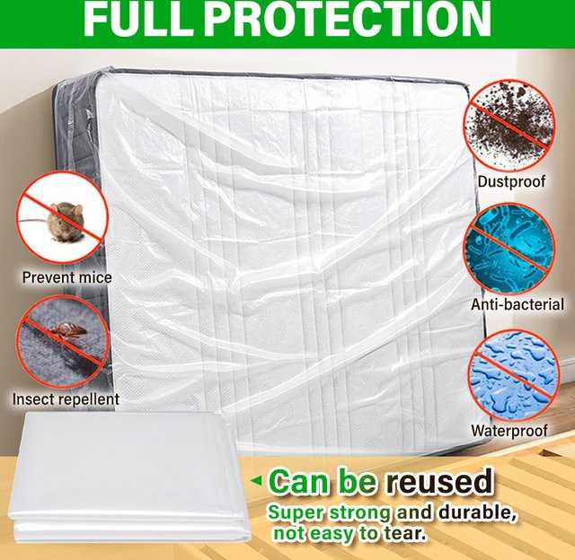 Staubdichter Matratzen-Verpackungsbeutel aus transparentem PE-Doppelschicht-Kunststoff, feuchtigkeitsbeständig, B/T/H: 90 x 240 x 35 cm und 160 x 240 x 35 cm - Bild 1