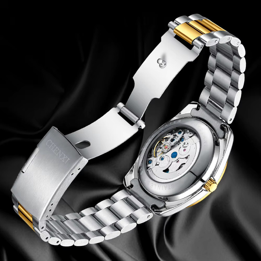 CHENXI Armbanduhr, Automatik, Mondphase, Edelstahl, Schwarz, Herren - Bild 5